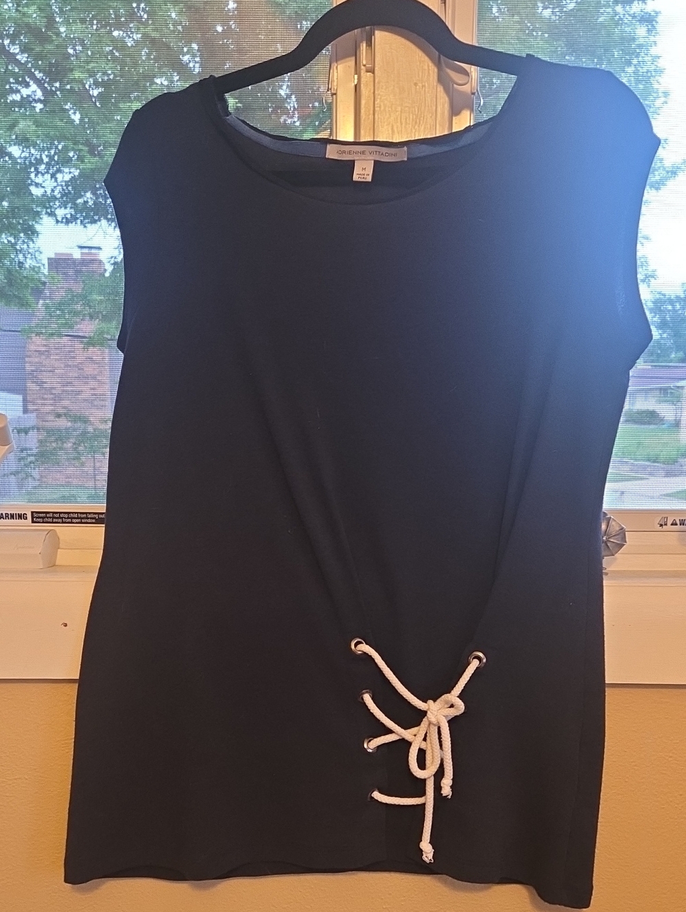 Adrienne Vittadini Black Tunic with Ivory Rope Tie